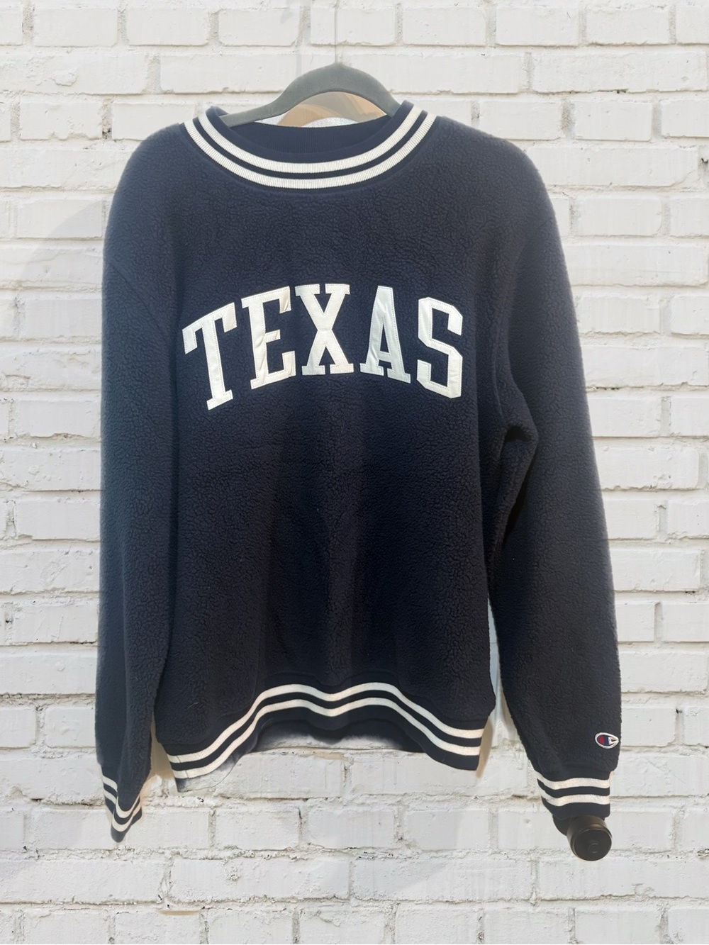 Champion Navy Crewneck 'TEXAS' Sweater with White Trim - Women's